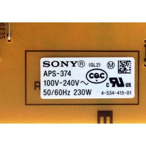 FUENTE DE PODER PARA TV SONY / NUMERO DE PARTE 147458613 / APS-374 / 1-893-326-12 / 1-474-586-13 / APS-374(CH) / PANEL ND4S600DNX0101 / MODELO KDL60W610B / KDL-60W610B